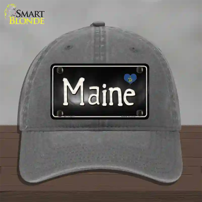 Maine Flag Script Novelty License Plate Hat Unconstructed Cotton / Charcoal