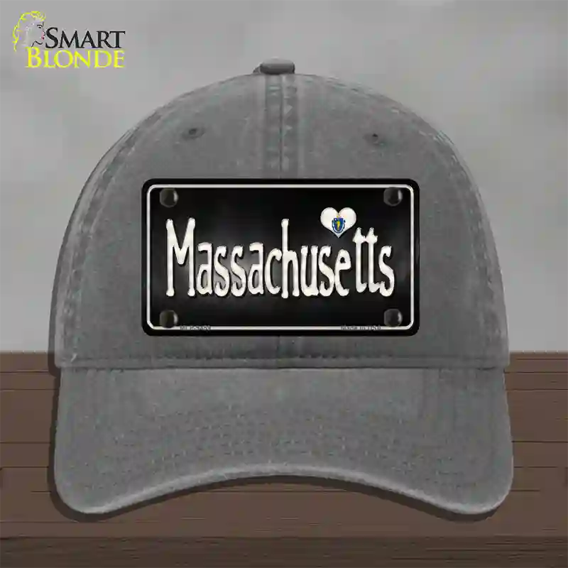 Massachusetts Flag Script Novelty License Plate Hat Unconstructed Cotton / Charcoal