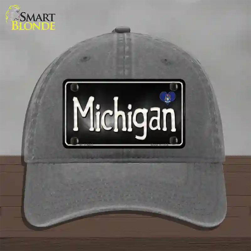 Michigan Flag Script Novelty License Plate Hat Unconstructed Cotton / Charcoal