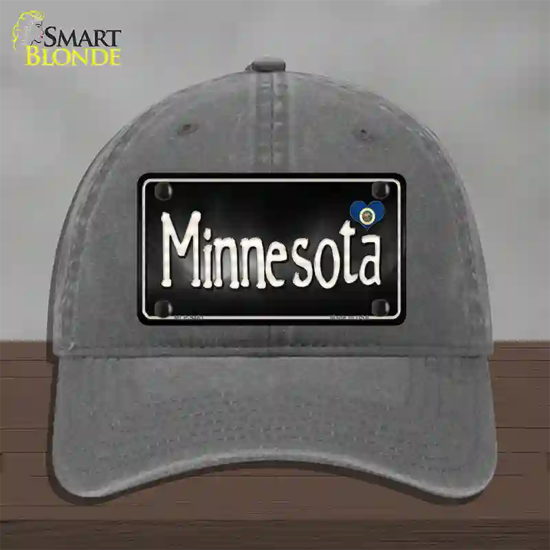 Minnesota Flag Script Novelty License Plate Hat Unconstructed Cotton / Charcoal