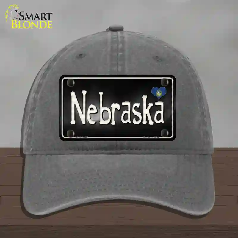 Nebraska Flag Script Novelty License Plate Hat Unconstructed Cotton / Charcoal