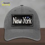 New York Flag Script Novelty License Plate Hat Unconstructed Cotton / Charcoal