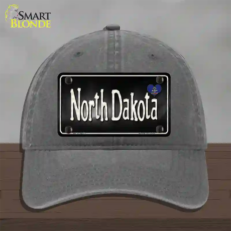 North Dakota Flag Script Novelty License Plate Hat Unconstructed Cotton / Charcoal