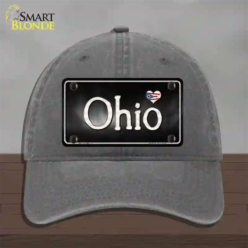 Ohio Flag Script Novelty License Plate Hat Unconstructed Cotton / Charcoal