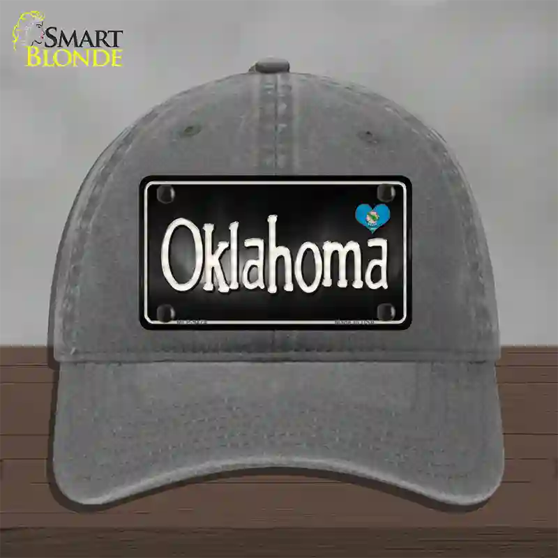 Oklahoma Flag Script Novelty License Plate Hat Unconstructed Cotton / Charcoal