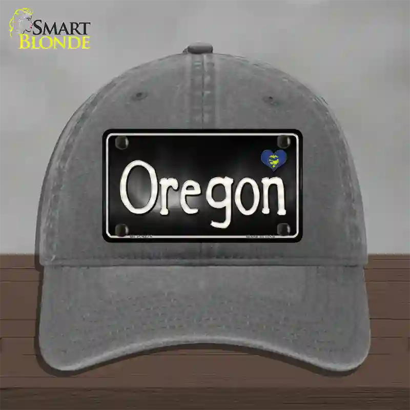 Oregon Flag Script Novelty License Plate Hat Unconstructed Cotton / Charcoal