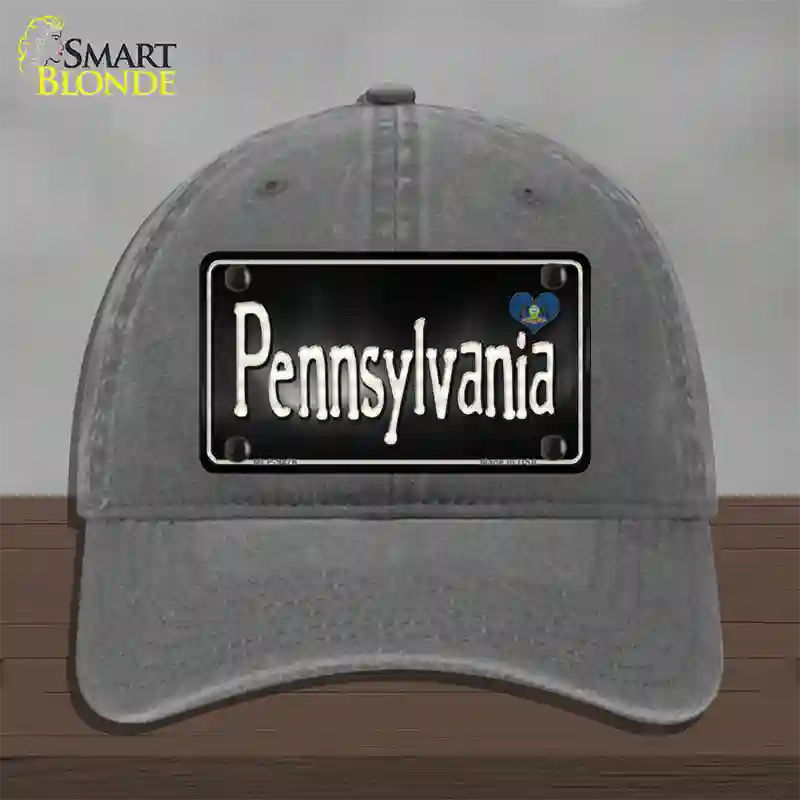 Pennsylvania Flag Script Novelty License Plate Hat Unconstructed Cotton / Charcoal