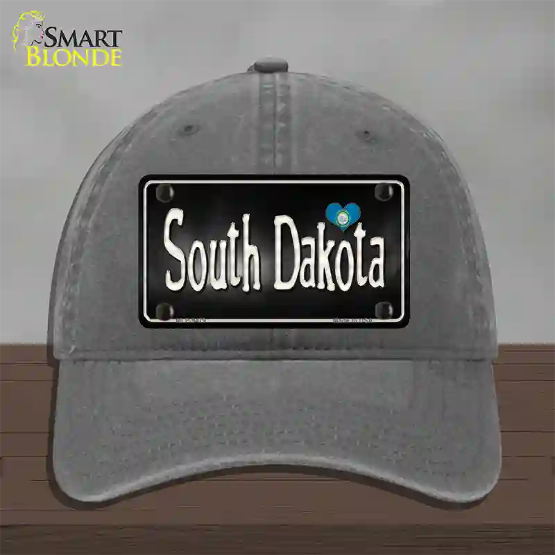 South Dakota Flag Script Novelty License Plate Hat Unconstructed Cotton / Charcoal