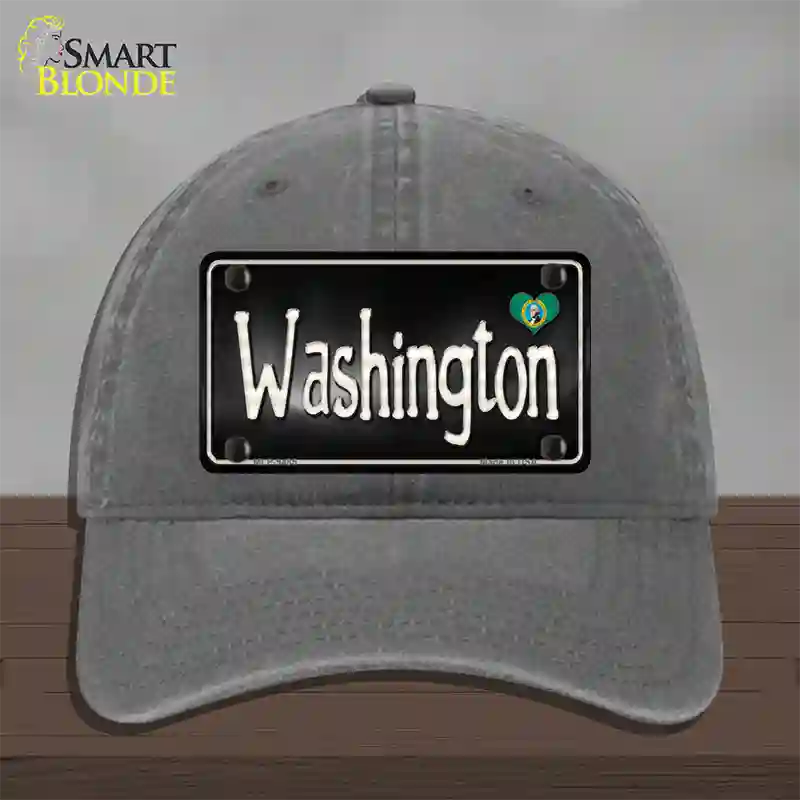 Washington Flag Script Novelty License Plate Hat Unconstructed Cotton / Charcoal