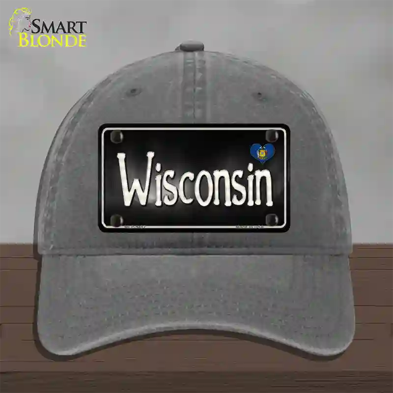 Wisconsin Flag Script Novelty License Plate Hat Unconstructed Cotton / Charcoal