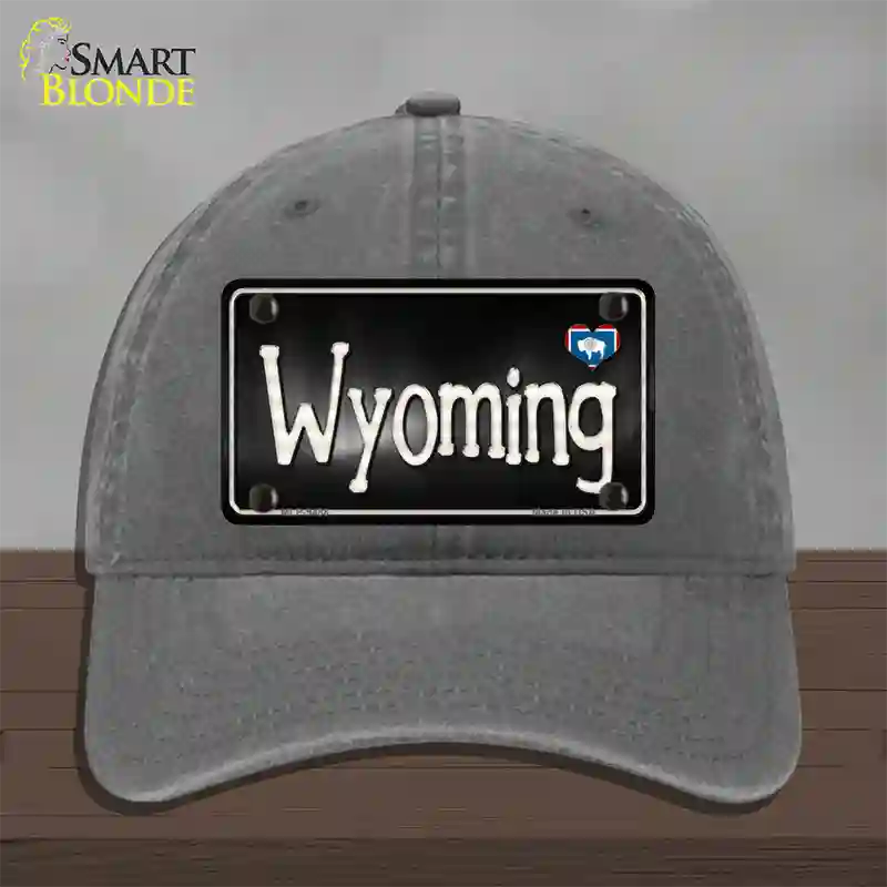 Wyoming Flag Script Novelty License Plate Hat Unconstructed Cotton / Charcoal