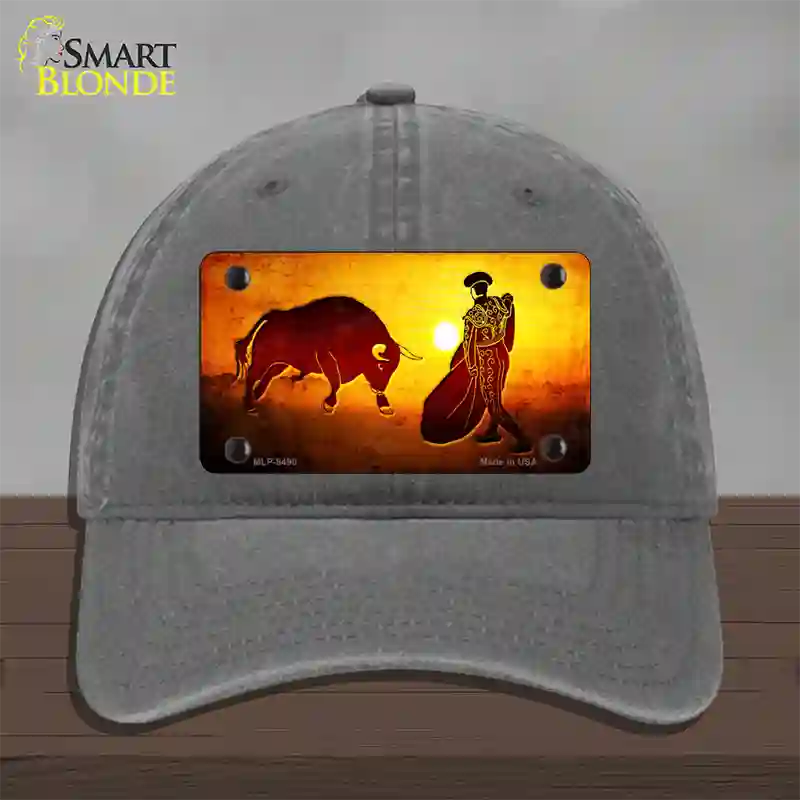 Bullfight With Sun Novelty License Plate Hat Unconstructed Cotton / Charcoal