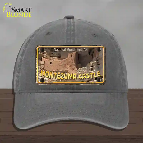 Montezuma Castle Novelty License Plate Hat Unconstructed Cotton / Charcoal