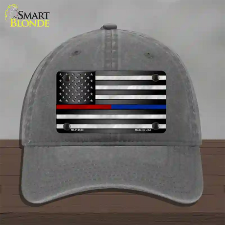 American Flag Police / Fire Novelty License Plate Hat Unconstructed Cotton / Charcoal