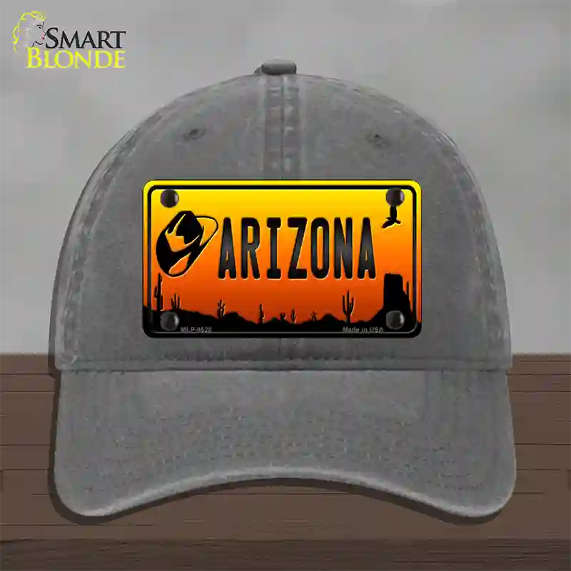 Cowboy Hat Arizona Scenic Novelty License Plate Hat Unconstructed Cotton / Charcoal