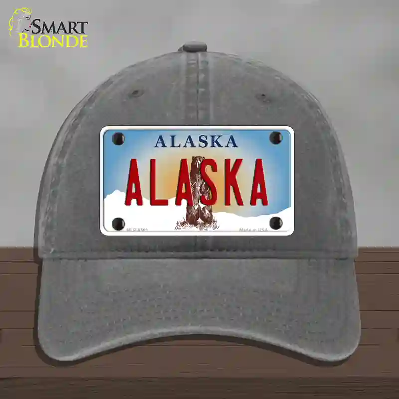 Alaska State Novelty License Plate Hat Unconstructed Cotton / Charcoal