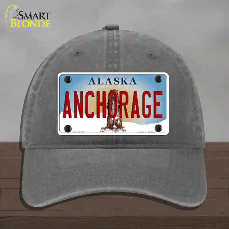 Anchorage Alaska State Novelty License Plate Hat Unconstructed Cotton / Charcoal