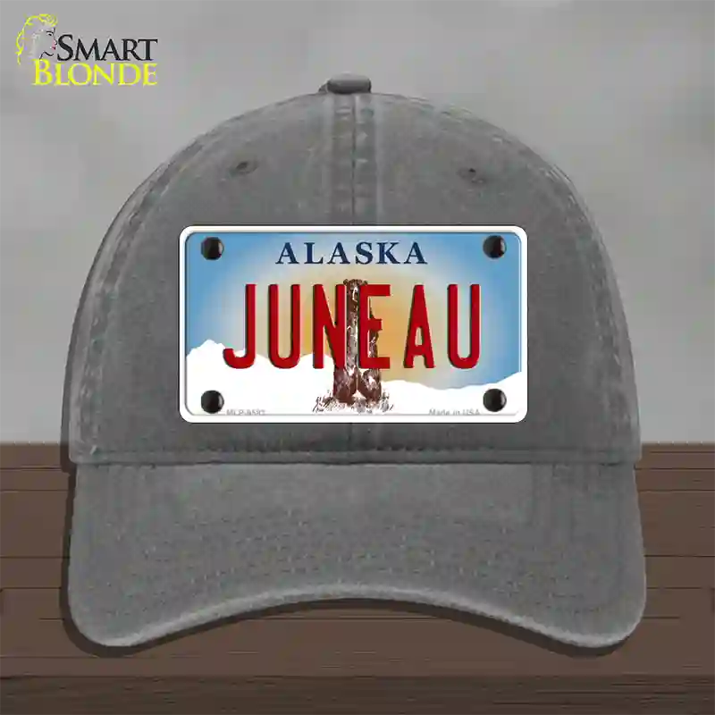 Juneau Alaska State Novelty License Plate Hat Unconstructed Cotton / Charcoal