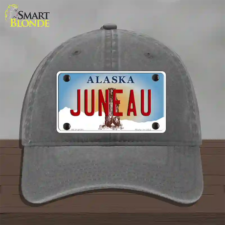 Juneau Alaska State Novelty License Plate Hat Unconstructed Cotton / Charcoal