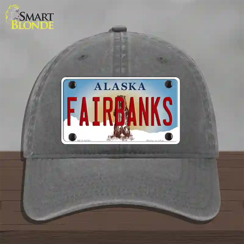 Fairbanks Alaska State Novelty License Plate Hat Unconstructed Cotton / Charcoal