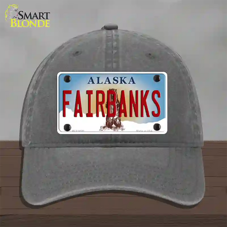 Fairbanks Alaska State Novelty License Plate Hat Unconstructed Cotton / Charcoal