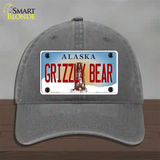 Grizzly Bear Alaska State Novelty License Plate Hat Unconstructed Cotton / Charcoal