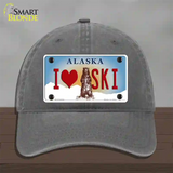 I Love Ski Alaska State Novelty License Plate Hat Unconstructed Cotton / Charcoal