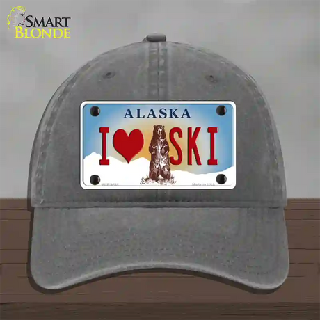 I Love Ski Alaska State Novelty License Plate Hat Unconstructed Cotton / Charcoal