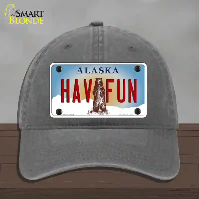 Hav Fun Alaska State Novelty License Plate Hat Unconstructed Cotton / Charcoal