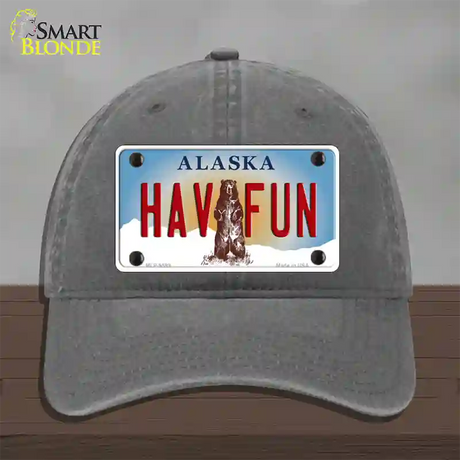 Hav Fun Alaska State Novelty License Plate Hat Unconstructed Cotton / Charcoal