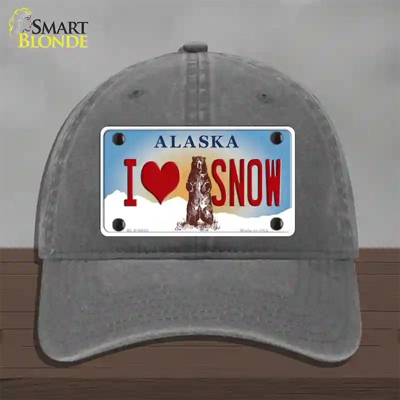 I Love Snow Alaska State Novelty License Plate Hat Unconstructed Cotton / Charcoal