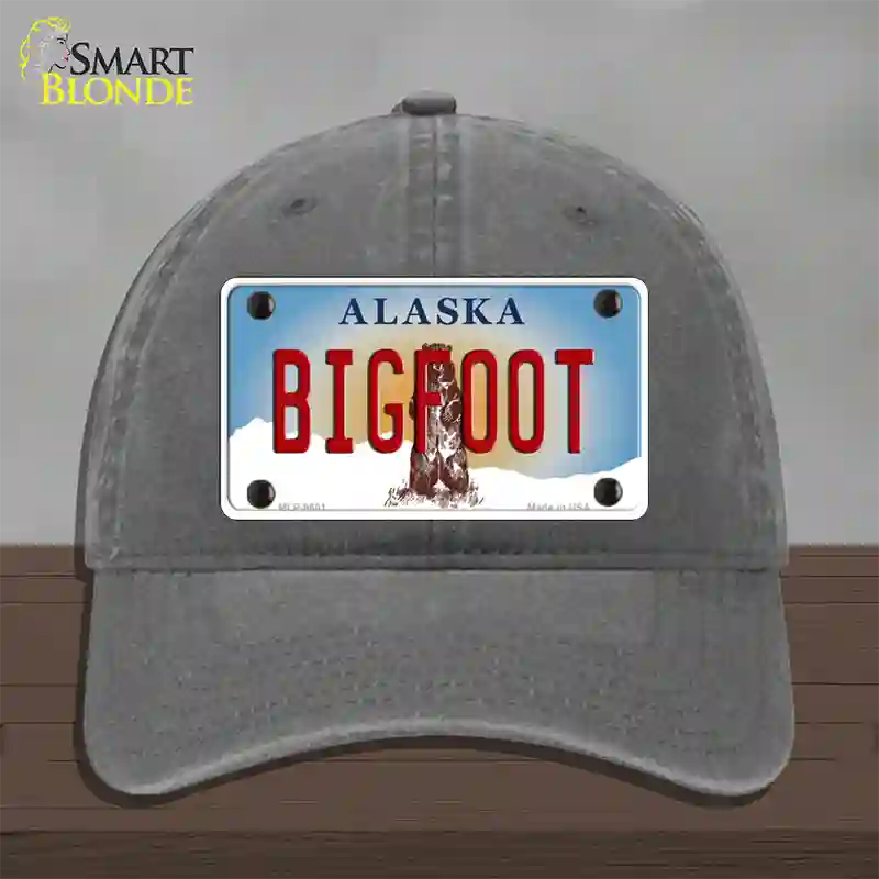 Bigfoot Alaska State Novelty License Plate Hat Unconstructed Cotton / Charcoal