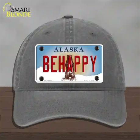 Be Happy Alaska State Novelty License Plate Hat Unconstructed Cotton / Charcoal