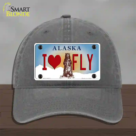 I Love Fly Alaska State Novelty License Plate Hat Unconstructed Cotton / Charcoal