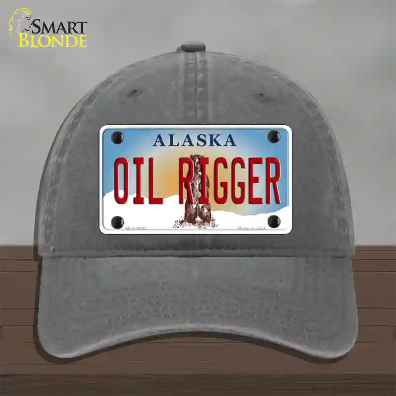 Oil Rigger Alaska State Novelty License Plate Hat Unconstructed Cotton / Charcoal