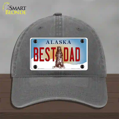 Best Dad Alaska State Novelty License Plate Hat Unconstructed Cotton / Charcoal