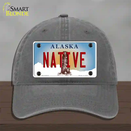 Native Alaska State Novelty License Plate Hat Unconstructed Cotton / Charcoal