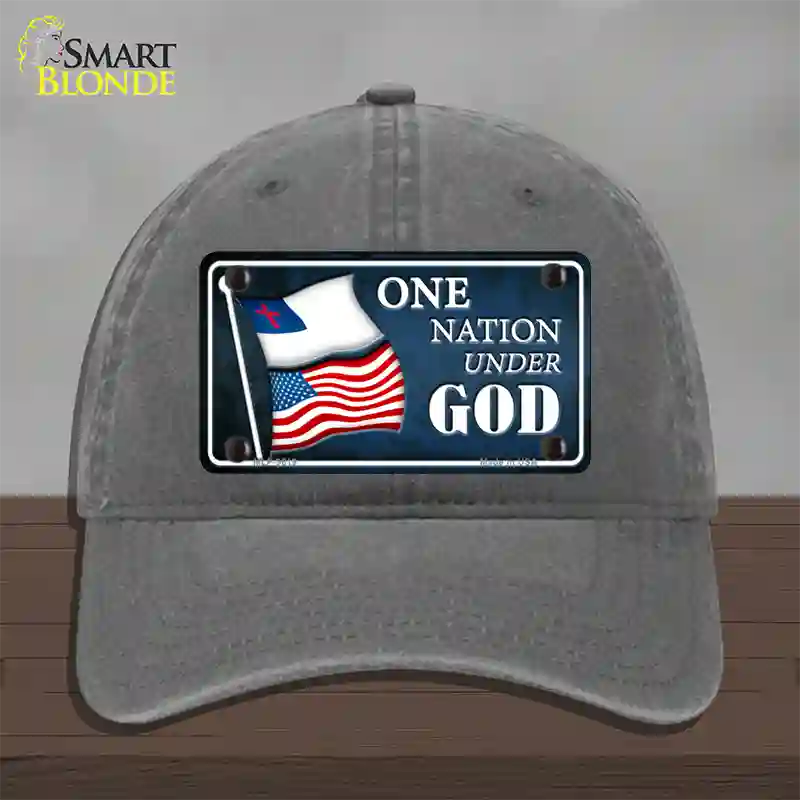 One Nation Under God Flags Novelty License Plate Hat Unconstructed Cotton / Charcoal