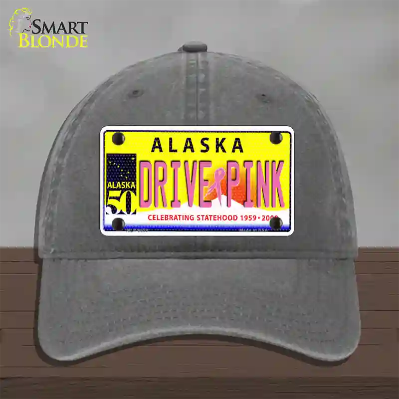 Drive Pink Alaska Novelty License Plate Hat Unconstructed Cotton / Charcoal