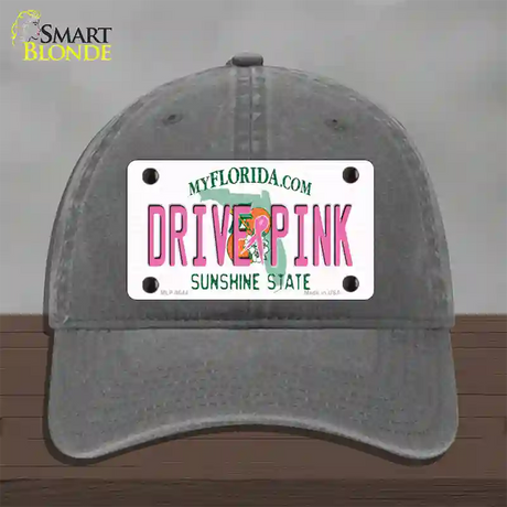 Drive Pink Florida Novelty License Plate Hat Unconstructed Cotton / Charcoal