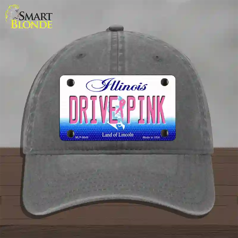 Drive Pink Illinois Novelty License Plate Hat Unconstructed Cotton / Charcoal