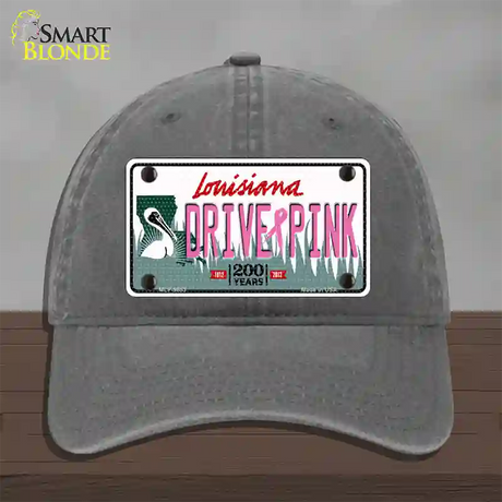 Drive Pink Louisiana Novelty License Plate Hat Unconstructed Cotton / Charcoal