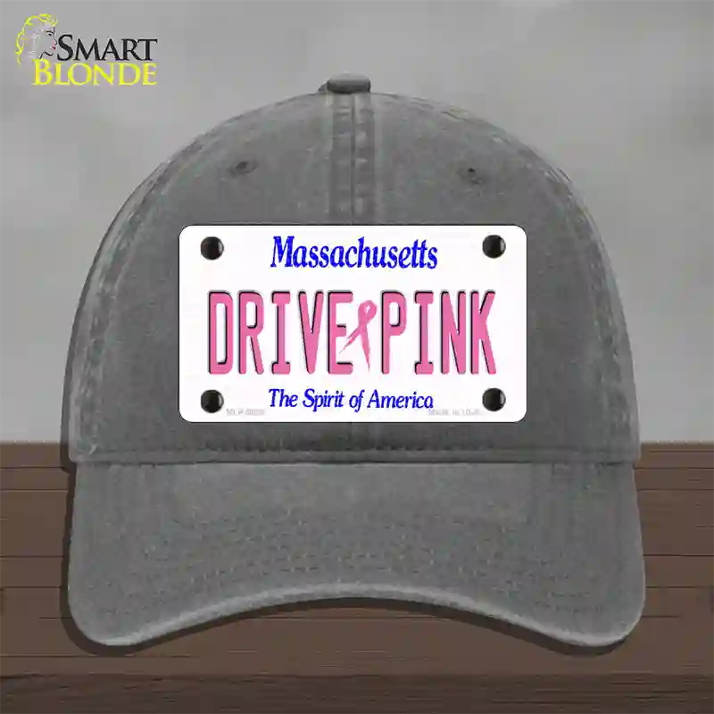 Drive Pink Massachusetts Novelty License Plate Hat Unconstructed Cotton / Charcoal