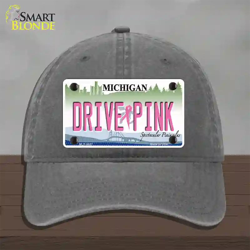 Drive Pink Michigan Novelty License Plate Hat Unconstructed Cotton / Charcoal