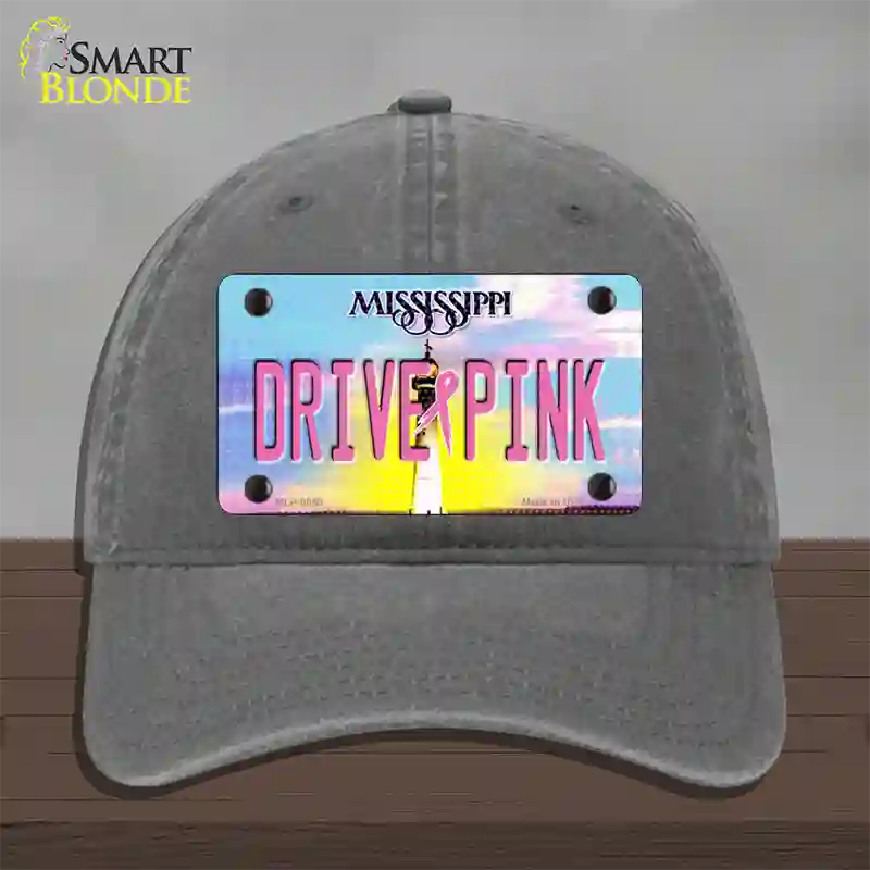 Drive Pink Mississippi Novelty License Plate Hat Unconstructed Cotton / Charcoal