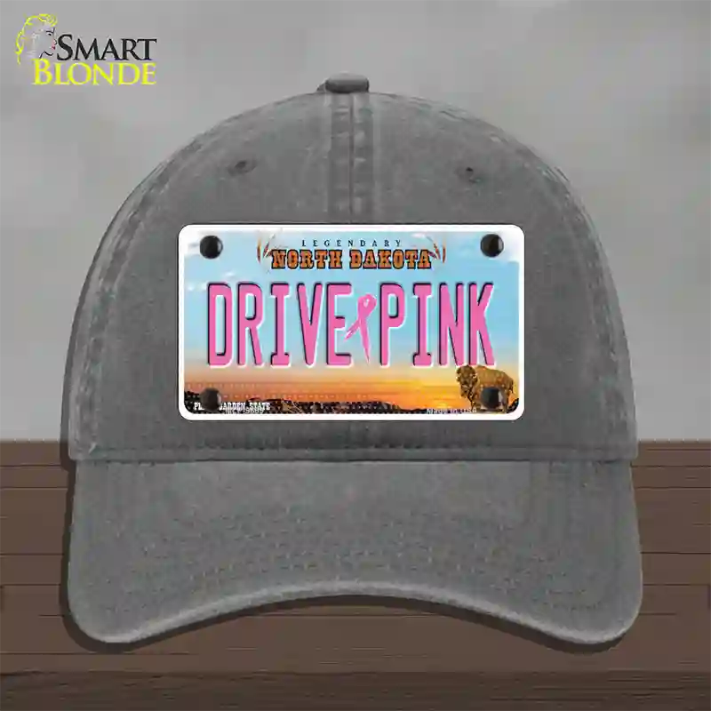 Drive Pink North Dakota Novelty License Plate Hat Unconstructed Cotton / Charcoal