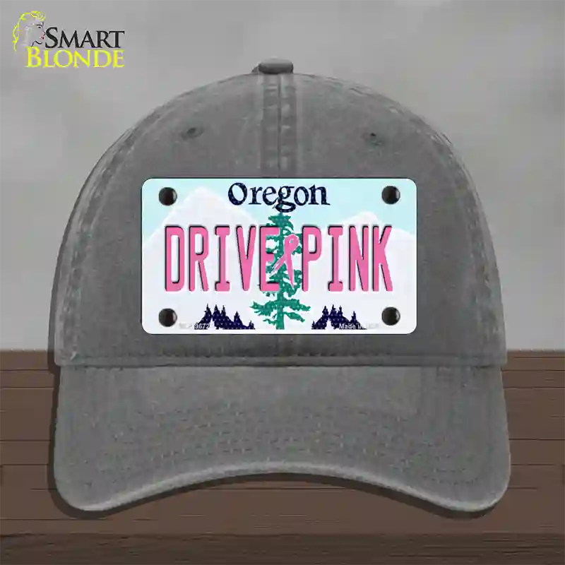 Drive Pink Oregon Novelty License Plate Hat Unconstructed Cotton / Charcoal