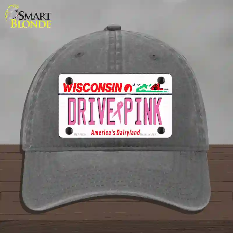 Drive Pink Wisconsin Novelty License Plate Hat Unconstructed Cotton / Charcoal