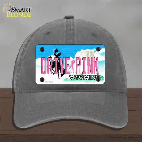 Drive Pink Wyoming Novelty License Plate Hat Unconstructed Cotton / Charcoal