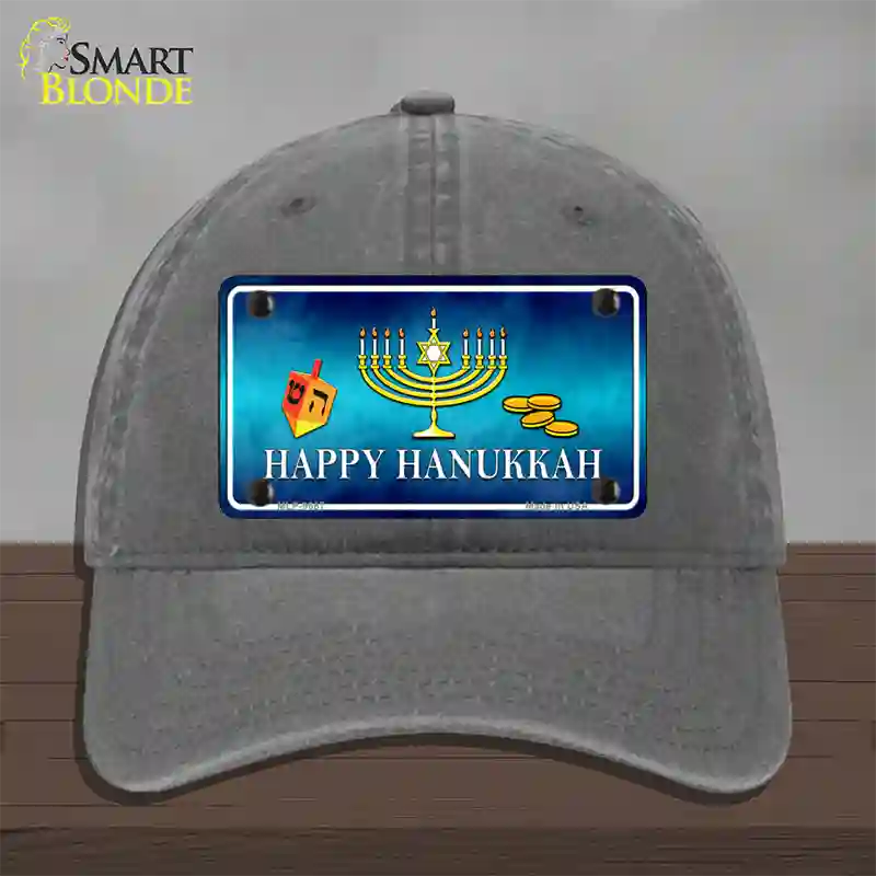 Happy Hanukkah Novelty License Plate Hat Unconstructed Cotton / Charcoal